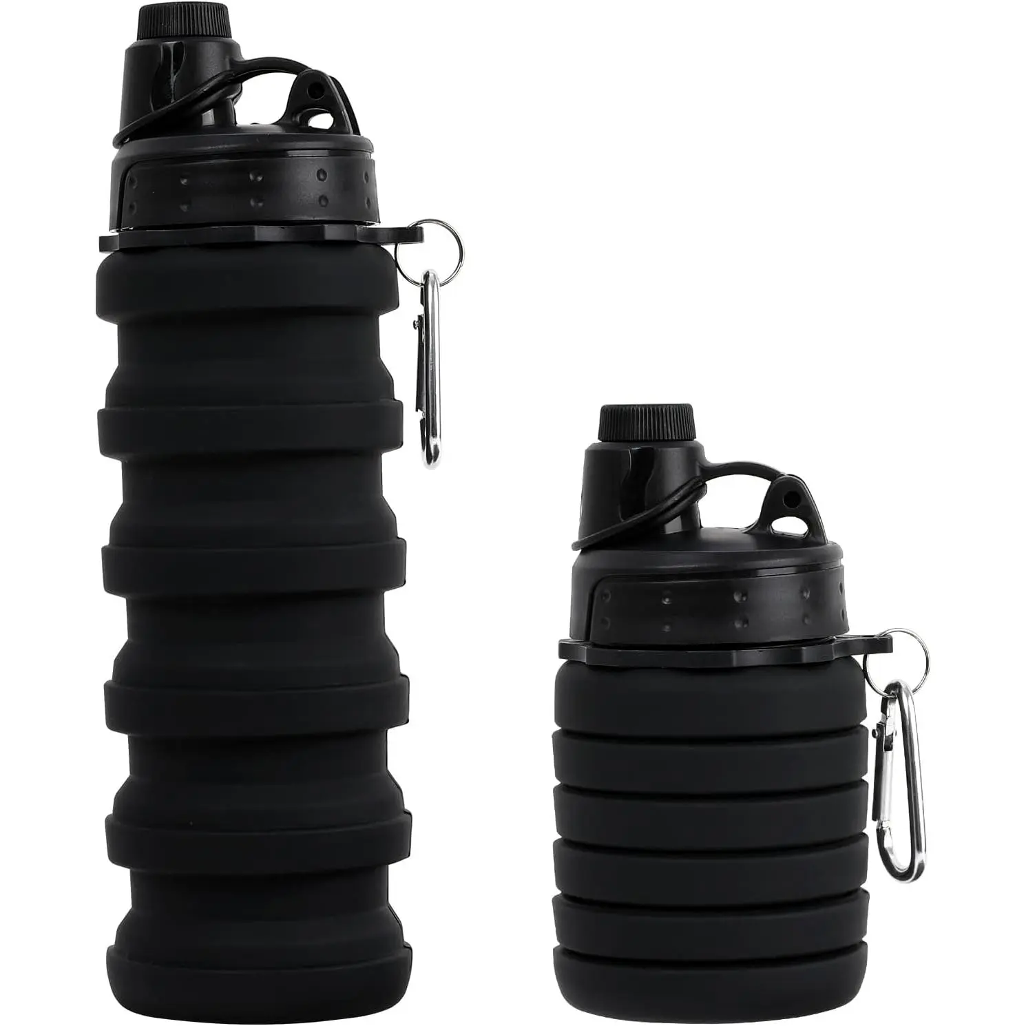 Reusable BPA Free Foldable Silicone Water Bottles for Kids, Students, Adults, Travel Camping Hiking, Black