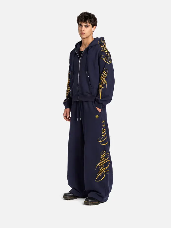 Aelfric Eden Men's 2-Piece Matching Sets - Boxy Graphic Zip-Up Hoodie & Drawstring Waist Baggy Sweatpants, Streetwear Embroidered Outfit