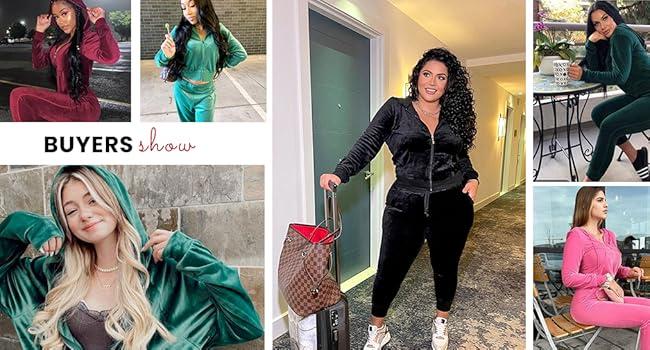 HOTOUCH Women's Velour Tracksuit Set Full Zipper Hoodie Workout Pants Velvet Sweatsuit Jogging Suits Holiday Clothing