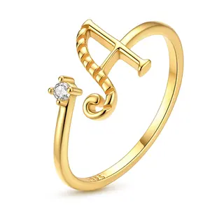 MULA Cursive Initial Ring - 14 Karat Gold-Plated, Adjustable Open-Wrap Letter Ring with 1 Cubic Zirconia, Daily Personalized Costume Jewelry Gift for Girls