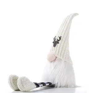 Gnome Christmas Decorations,Plush Plaid Tomte with Long Dangling Legs,Holiday Stuffed Doll Gifts to Kids & Women