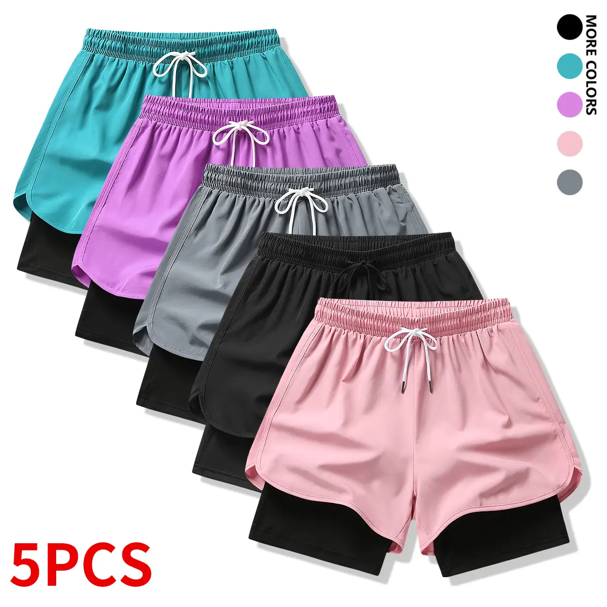5-piece set: women’s summer shorts outfit with lining, drawstring, elastic waistband; suitable for outdoor sports, fitness, running, and casual wear; bottoms.summervibes, Coordinated Set, Premium Quality, Easy Fit