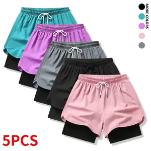 5-piece set: women’s summer shorts outfit with lining, drawstring, elastic waistband; suitable for outdoor sports, fitness, running, and casual wear; women’s shorts, summer bottoms.