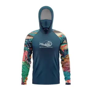 Men's hooded fishing shirt with face mask, built-in face mask UPF50+UV resistant quick drying sun protection shirt, lightweight and breathable ice silk long sleeves, suitable for outdoor fishing, hiking, and beach activities pro gaiter