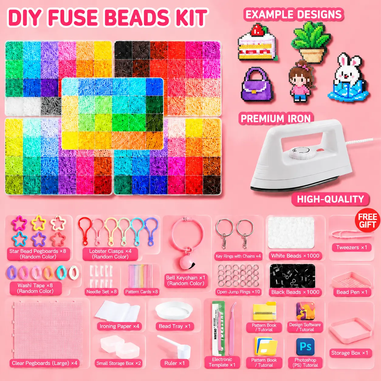 48/72/96/120-Color Plastic Fuse Beads Kit - 2.6mm DIY Bead Art Kit,3D Pixel Puzzle Plastic Beads, Iron, Pin Board, Ironing Paper, Tweezers - Craft Supplies for Adults (Home, Festive Accessories),Accessories for Adult Party Bag Gifts， Beading Kits .