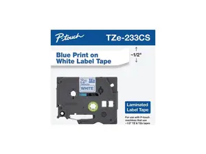 Brother P-touch TZe-233CS Laminated Label Maker Tape 1/2" x 26-2/10' Blue on White (TZe-233CS) TZE233CS