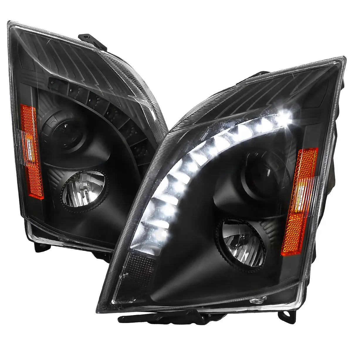 2008-2014 Cadillac CTS Projector Headlights w/ LED Light Strip (Matte Black Housing/Clear Lens) 2008-2014 Cadillac CTS Projector Headlights w/ LED Light Strip (Matte Black Housing/Clear Lens)