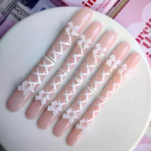 Xxl Press on Nails Extra Long Square Handmade Press-on Nails with Design Pink Press Ons 10pcs Size Pattern 1103