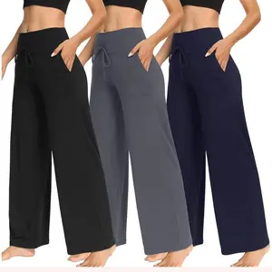 3 Pack Wide Leg Pants Women Pockets Loose Casual Yoga Pants Lounge Pajama Pants  peng