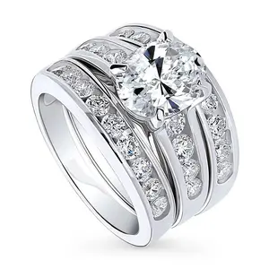 BERRICLE Sterling Silver Solitaire Engagement Rings Statement Stackable Band for Women, 2.5 Carat Oval Cut Cubic Zirconia CZ Ring Set