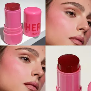 HERORANGE Jelly powder blusher, Lip Cheek Tint, Multi purpose Stick 4-color optional lip and cheek dual-use waterproof, create flawless makeup, brighten skin color, easy to apply and remove, holiday gift