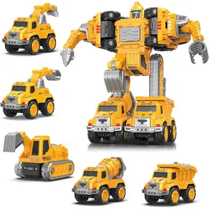 Toys for 3 4 5 6 Year Old Boys– 5-in-1 Detachable Construction Vehicles Set–Transform Robot Kids Toys Cars– Easy DIY Toys for Ages 5+ – Gifts for Boys Girls Birthday Christmas Easter