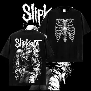 [MetalStyle] Slipknot 'Masks Metal' Unisex Acid Washed Hoodie T-Shirt – 100% Heavy Cotton Rock Groove Metal Washed Tee, Groove Metal Rock Band Washed Shirt, Oversized Vintage Tee, Heavy Metal Merch, Gift for Rock Fans