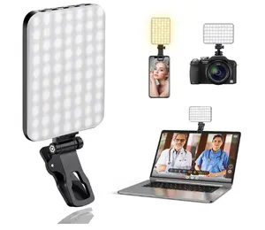 60 LED Portable Selfie Light Video Conference Lighting with Clip & Camera Tripod Adapter Rechargeable 2200mAh CRI 97+, 3 Light Modes for Phone iPhone Webcam Laptop Photo Makeup