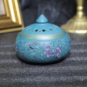 Ceramic Incense Burner Lotus with twig pattern, 1 count ceramic incense holder,creative home decoration,home fragrance accessories (without incense)