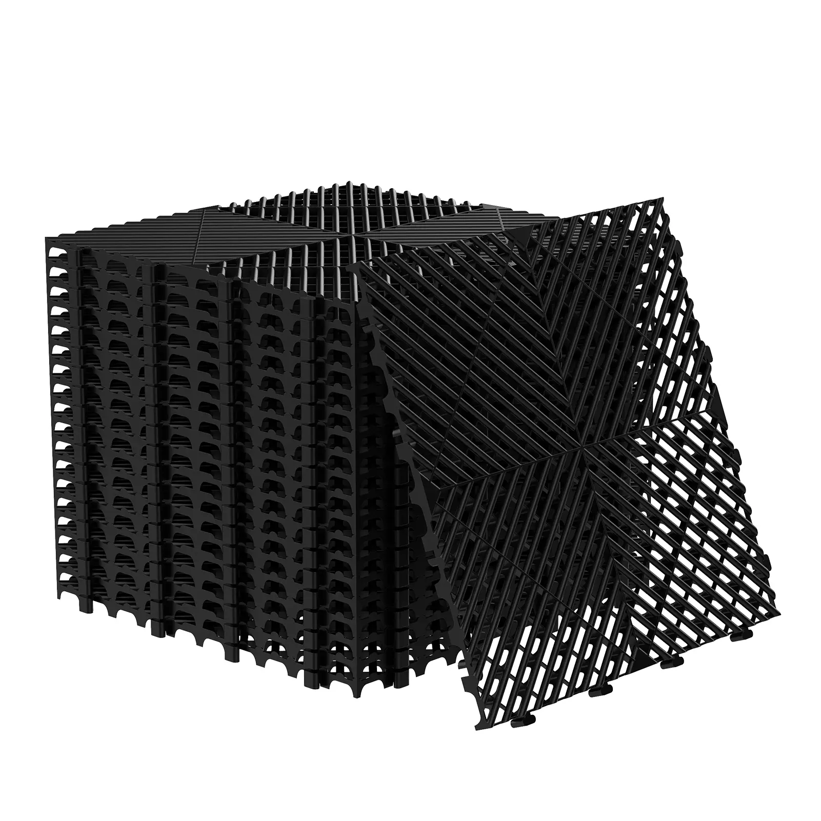 Explorinox 20 Pcs Modular Interlocking Cushion, 15.7" x 15.7" Interlocking Drainage Floor Tile, Non-Slip Black PP Splicing Drainage Mat for Deck, Pool, Patio, Shower, Kitchen, Balcony, Indoor Outdoor