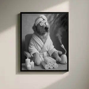 Dog Spa Day, Self-care Gift, Spa Dog Wall Art, Golden Relaxation Print, Funny Bathroom Decor