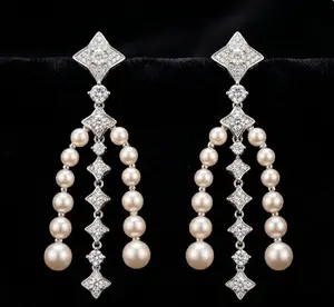 Dear Yesterday Vintage Pearl Chandelier Earrings for Women, Tassel Dangle Earrings, Elegant Bridal Wedding Statement Jewelry Gift