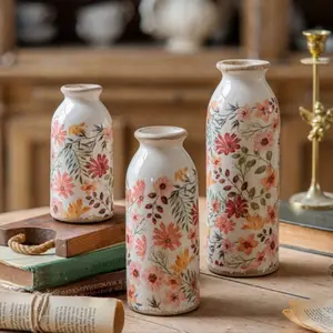TEWEIQI Vintage Rustic Ceramic Small Vase Set 3-in-1, Farmhouse Decorative Flower Vase for Home, Living Room Mantel, Kitchen, Bedroom & Entryway Decor