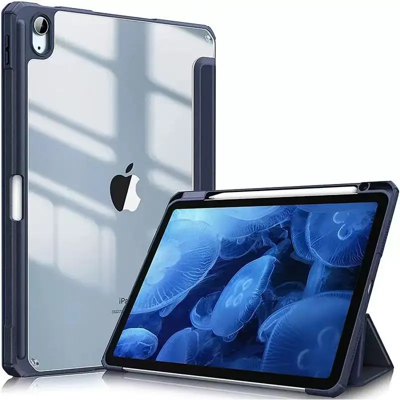 PBSEV iPad Case for iPad A16 11th Gen & iPad 10th Gen, 10.9" Protection Durable Shockproof Tablet Casing, Cover with Crystal Clear Back, Pencil Holder, Auto Wake/Sleep Protective Shell, iPad Decor, Marine Blue Aesthetic iPad Case