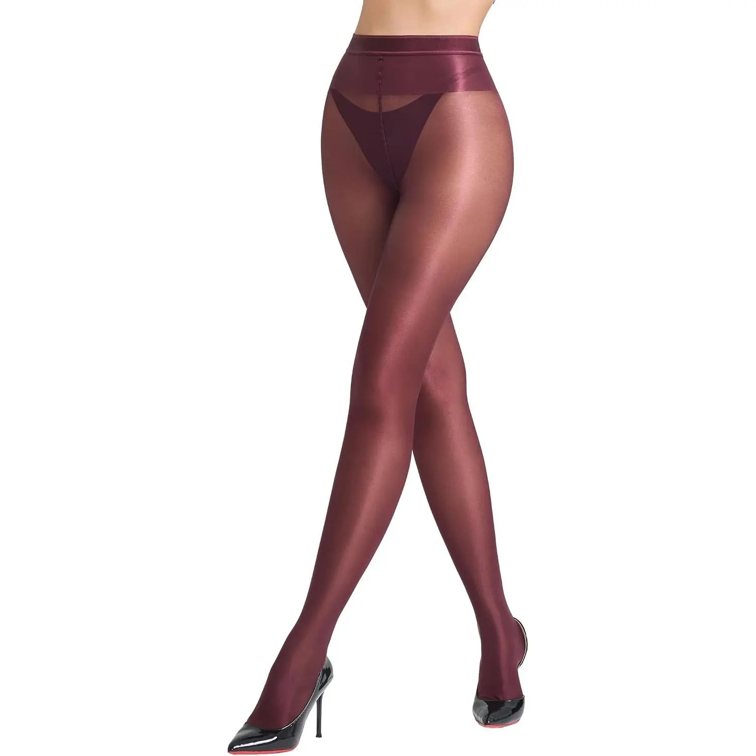 LABELLA Women's 80D Super Glossy Full Length Skin-Tight Pantyhose - Shiny Finish Oil Jazz Look Tights, S-Queen2