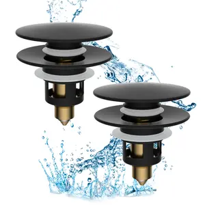 Hibbent  All Metal Bathroom Sink Stopper, Universal Pop Up Drain Strainer, Brass Bullet Core Push Type Sink Stopper for 1.1''~2.3'' Basin, Big Push Button, Anti Clogging Filter