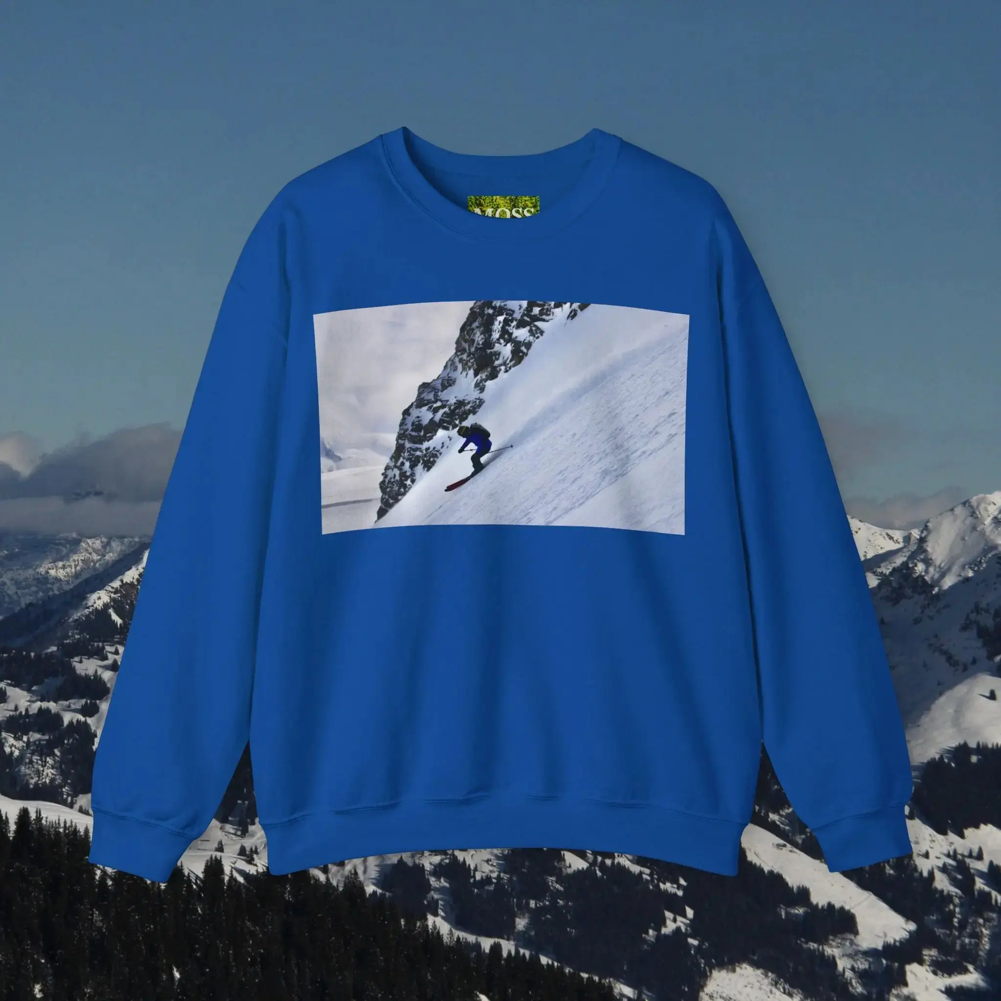 MOSS, Glacier Skier Unisex Heavy Blend Crewneck Sweatshirt