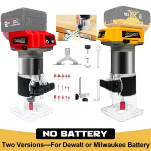 800W Cordless Wood Router Compatible With Dewalt 20V or Milwaukee M18 Battery,byczone 30000RPM Brushless Motor Router Attach 15PCS 1/4" Router Bits,6 Speeds Hand Trim Router,Edge Guide,Roller Guide,(NO Battery) Power Tool