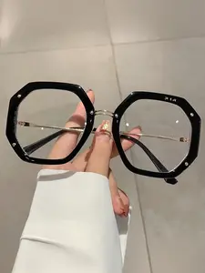 Women's PC Minimalist Octagonal Frame Stylish Glasses, Full Rim Design, Metal Hinges, Clear Lens, Perfect for Street Photography & Music Festivals
