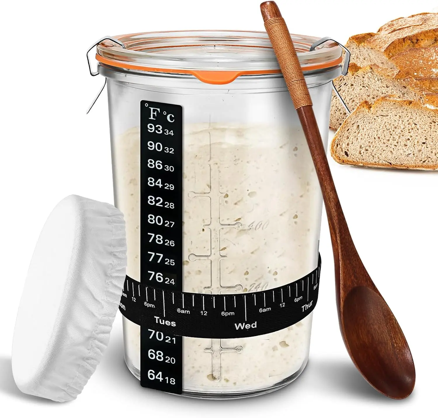 TOKPELA Sourdough Starter Jar Glass, Wide Mouth Sourdough Starter Jars, Sourdough Starter Kit with Wooden Spoon, Cloth Cover, Glass Lids, Sourdough Starter Jar 27Oz for Sourdough Bread Baking Supplies