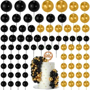 80 Pcs Cake Ball Decorations Mini Foam Balloon Cake Topper Balls for Cupcake Decorating Ideal for Birthday Parties Weddings Anniversary (Black Gold)