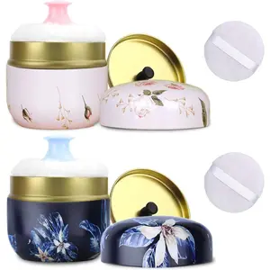 Puff and Container, 3.15" Portable Empty   Container for  Women's Loose Dusting ,  Case Box with Lids for Bath, Travel and Home Use (Old time&Dark Night)