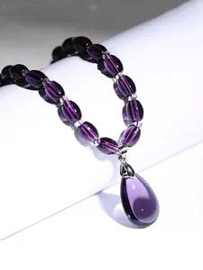 Purple Imitation Crystal Statement Necklace for Women, Beaded Chain Teardrop Pendant, Perfect Birthday & Anniversary Gift, Daily Wear & Commuting Energy Jewelry