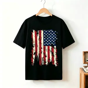 patriotic american flag t shirt for men 100 cotton stars and casual round neck tee machine washable sizes m to 3xl black unisex streetwear t-shirt,  4th of july shirts,  funny graphic tee
