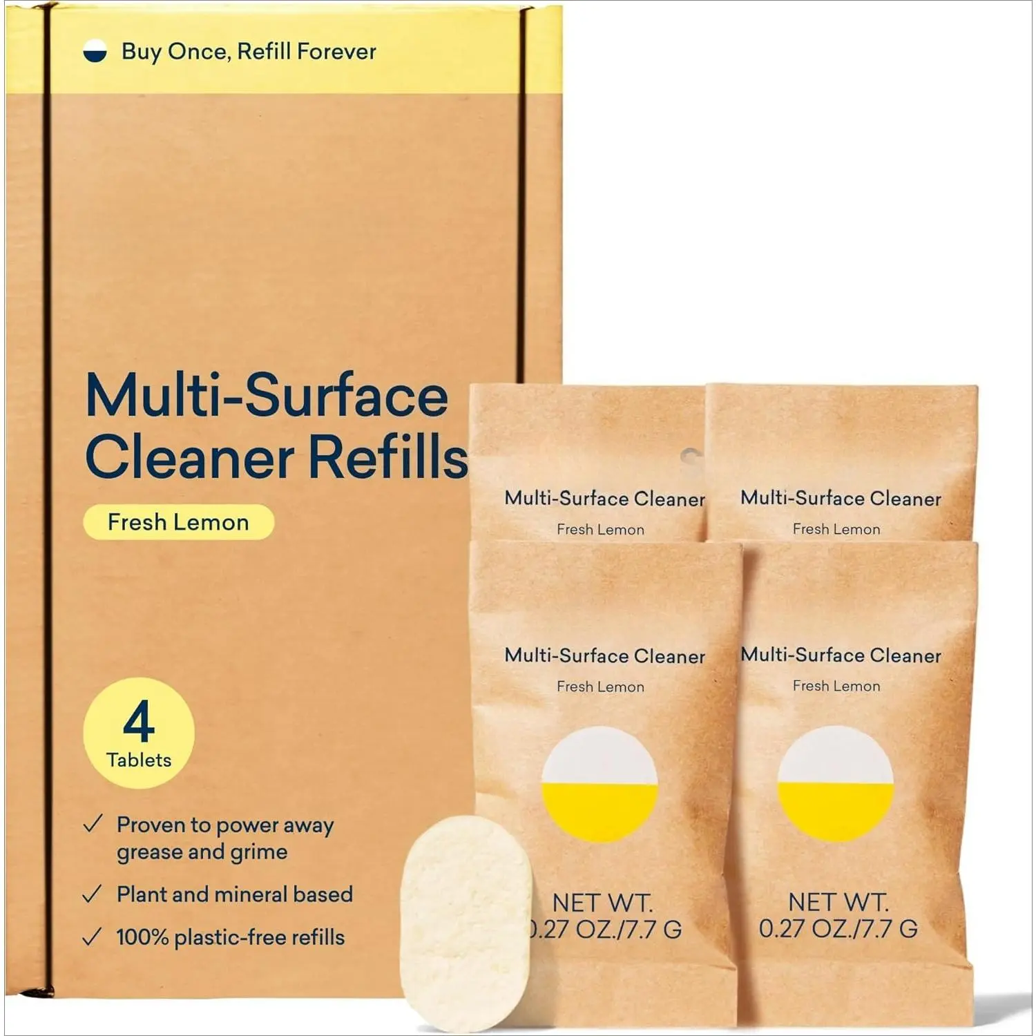 Eco-Friendly Lemon-Scented All-Purpose Multi-Surface Cleaner Refills, 4-Piece Pack (4x24 fl oz) - Indoor Home Care Household Cleaner Supplies