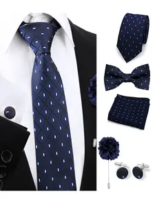 Men's Tie Bowtie Hankerchief Cufflinks Pin Set, Business Casual Daily Wear, Versatile Shirt Accessory, Wedding Gift, Plaid Print Tie