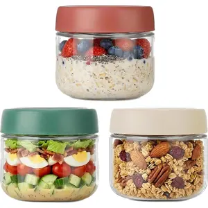 3Pack Overnight Oats Containers with ,10oz Glass Jar with Scew Lid,Salad Dressing Fruit Veggies Sauce Snacks Meal Prep  Containers, Jars,Wide Mouth Storage Containers