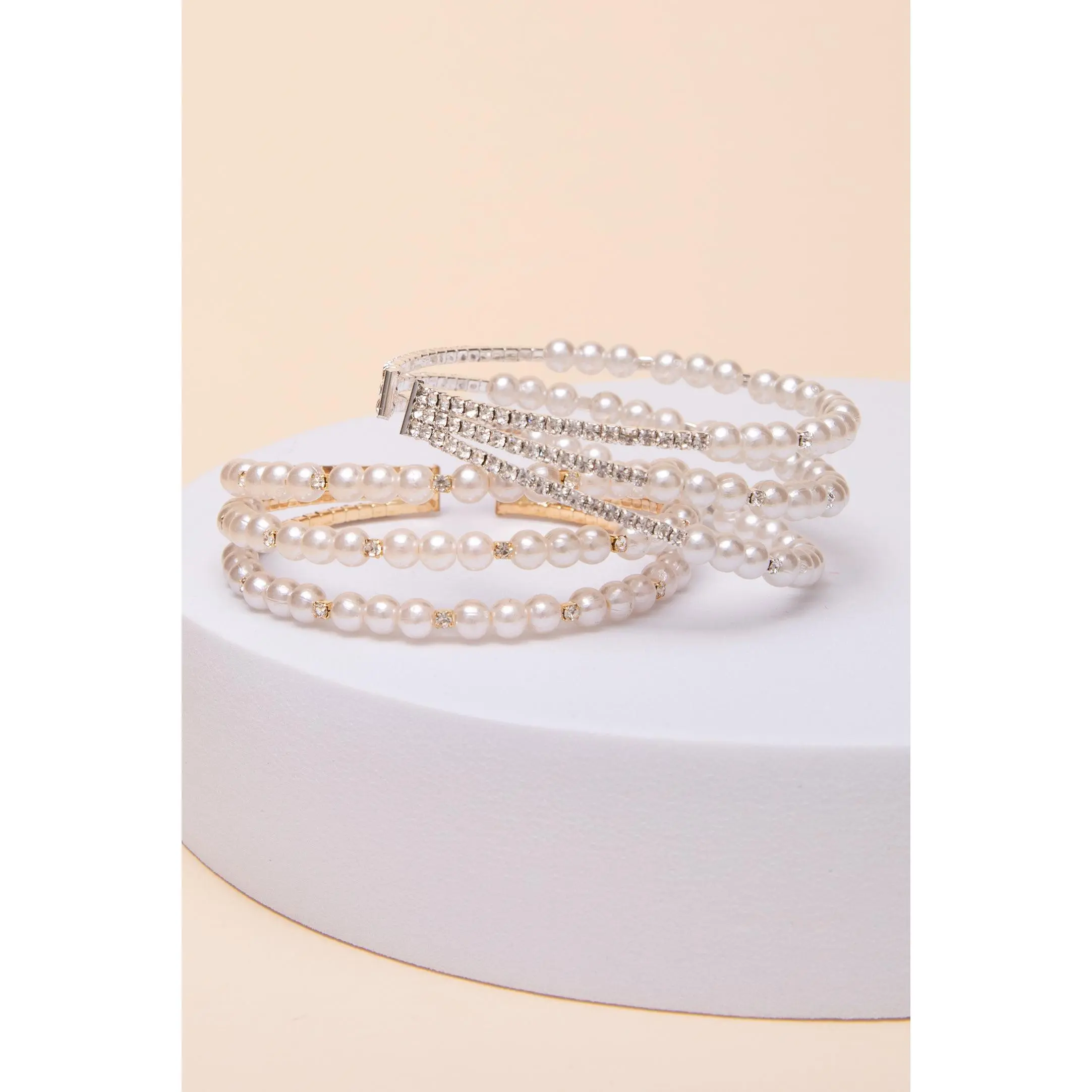 Hannah Multi-Row Pearl & Crystal Cuff Bracelet