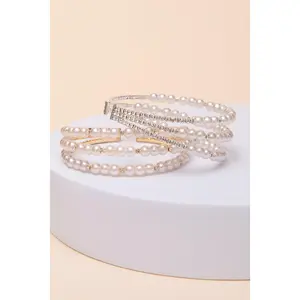 Hannah Multi-Row Pearl & Crystal Cuff Bracelet