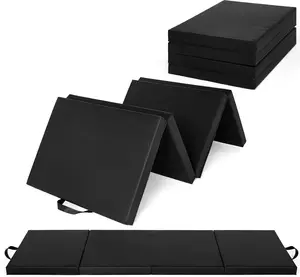 Leather Folding Gymnastics Tumbling Mat, Four-Fold Design, Thickened Portable Exercise Mat, Tumbling Mats, Floor Pad for Home Gym, Yoga, Pilates, Cardio & Martial Arts