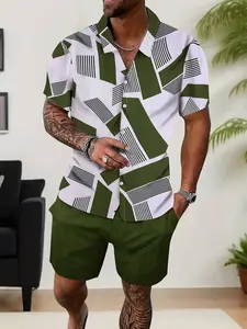 Men's Plaid Print Pajama Set, Short Sleeve and Shorts, Casual Fitted Sleepwear, All Seasons, Home Wear, Loungewear, Can Be Worn Outdoors