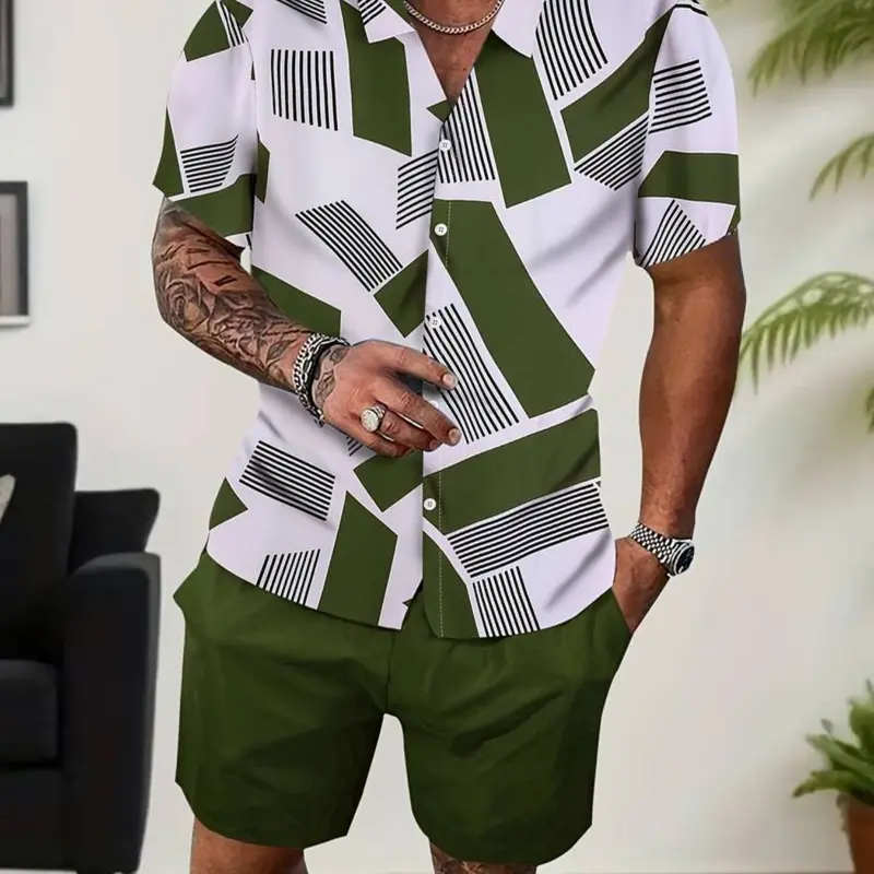 Men's Plaid Print Pajama Set Pjs, Short Sleeve Shirt and Shorts, Casual Fitted Sleepwear, All Seasons, Home Pajamas, Home Wear, Shorts Pajama Outfit, Loungewear, Can Be Worn Outdoors