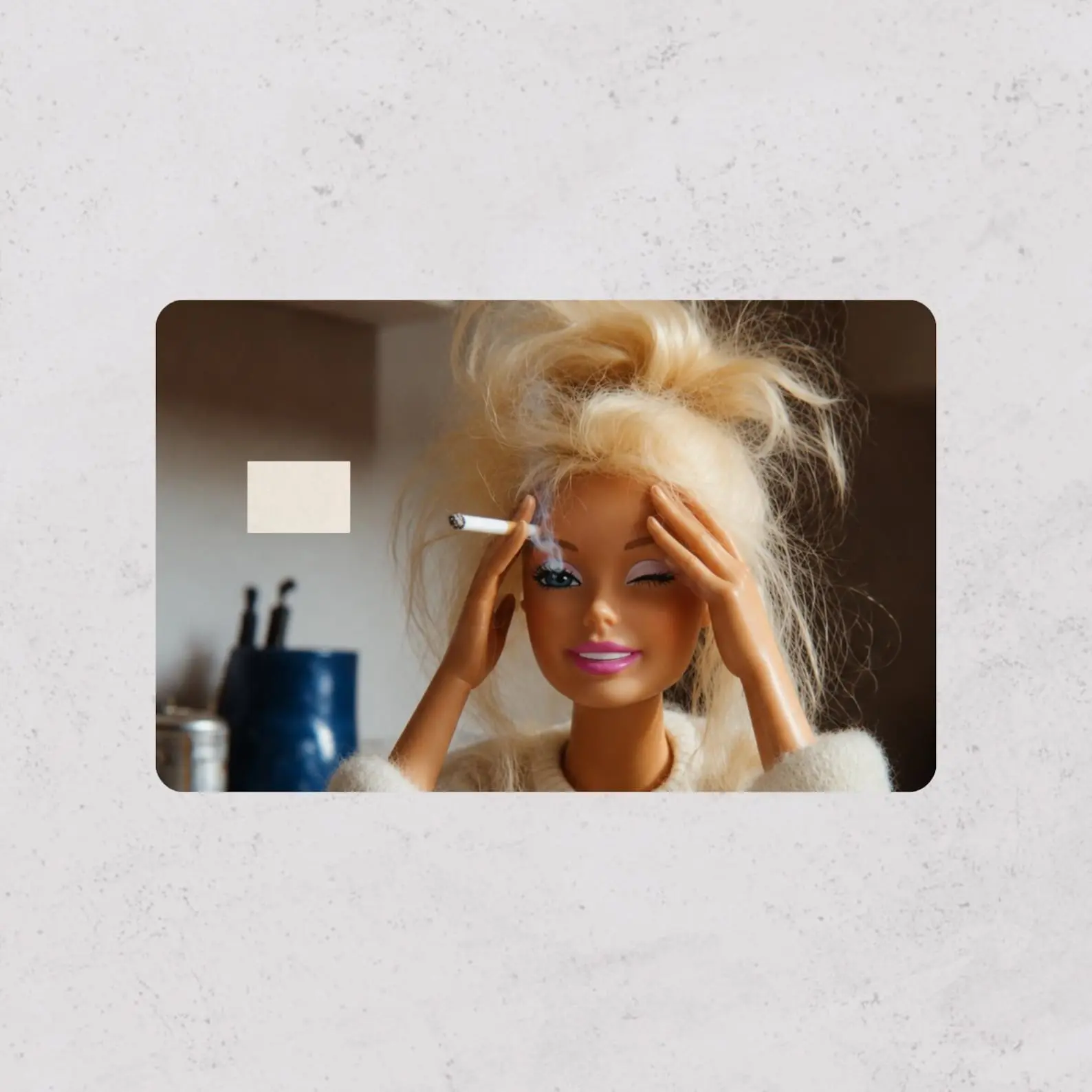 Burnt Out Doll Credit Card Skin, Y2K Wallet Accessory, Funny Doll Sticker