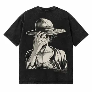 One Piece Washed Vintage Tee – Oversized Anime Graphic T Shirt, Pirate Crew Y2K Streetwear Shirt, Retro Manga Digital Print Acid Wash Tee