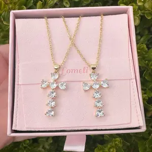 Crystal heart cross necklace