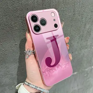 Featuring a "Pink Leaf & Letter J" motif with a touch of light luxury, this glass phone case boasts a metallic paint finish. It offers drop protection and fingerprint resistance, along with a skin-friendly tactile feel. Compatible with iPhone 17, 16, 15,