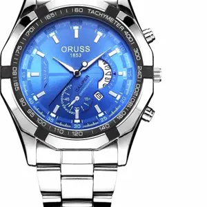 BQ5 - ORUSS Men’s Watch 45MM Domineering Silver Belt Blue Face