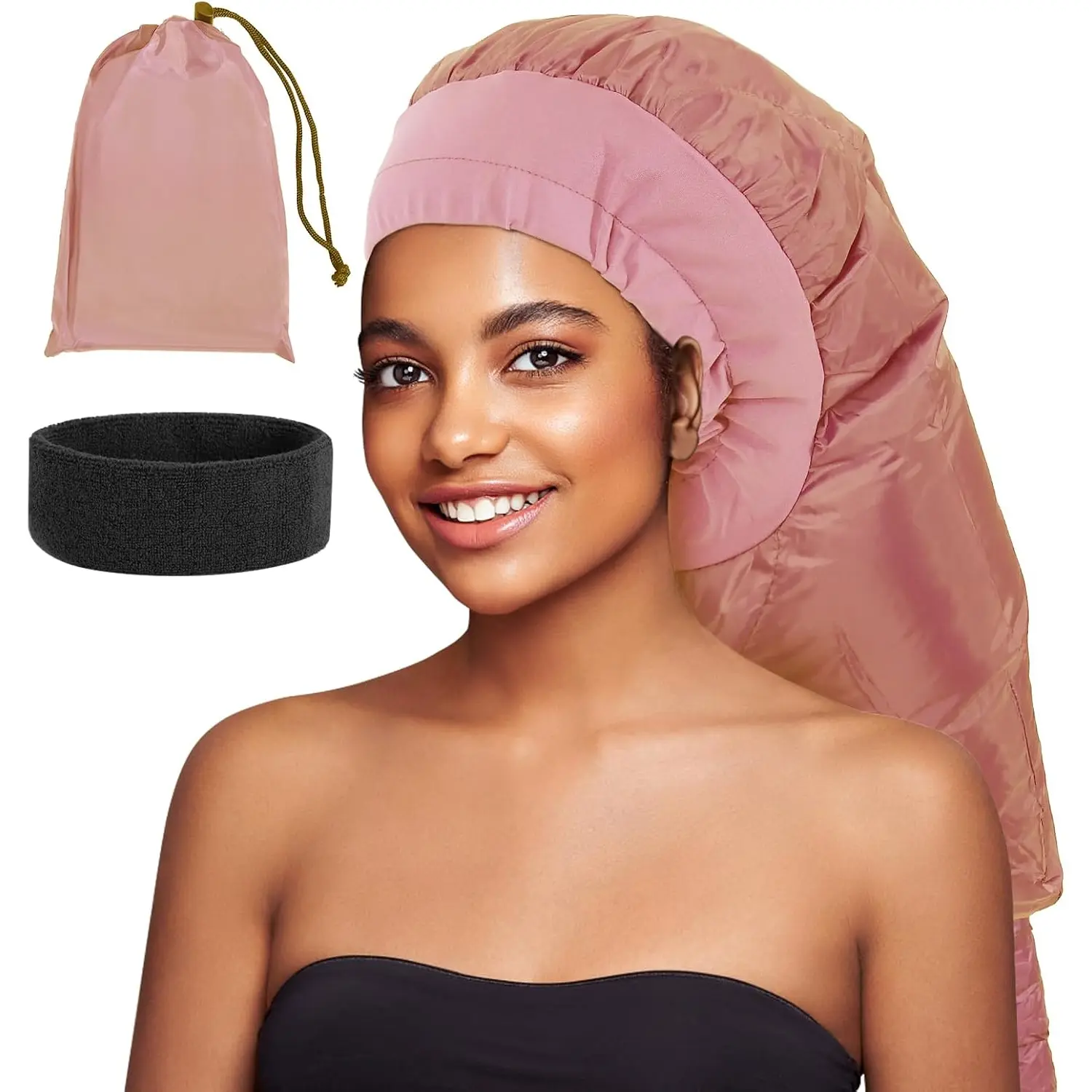 Hair Dryer Bonnet for Women, Large Hooded Attachment for Long Curly Braided Hair, Speeds Up Drying & Deep Conditioning, Fits All  Sizes, Rose  ()