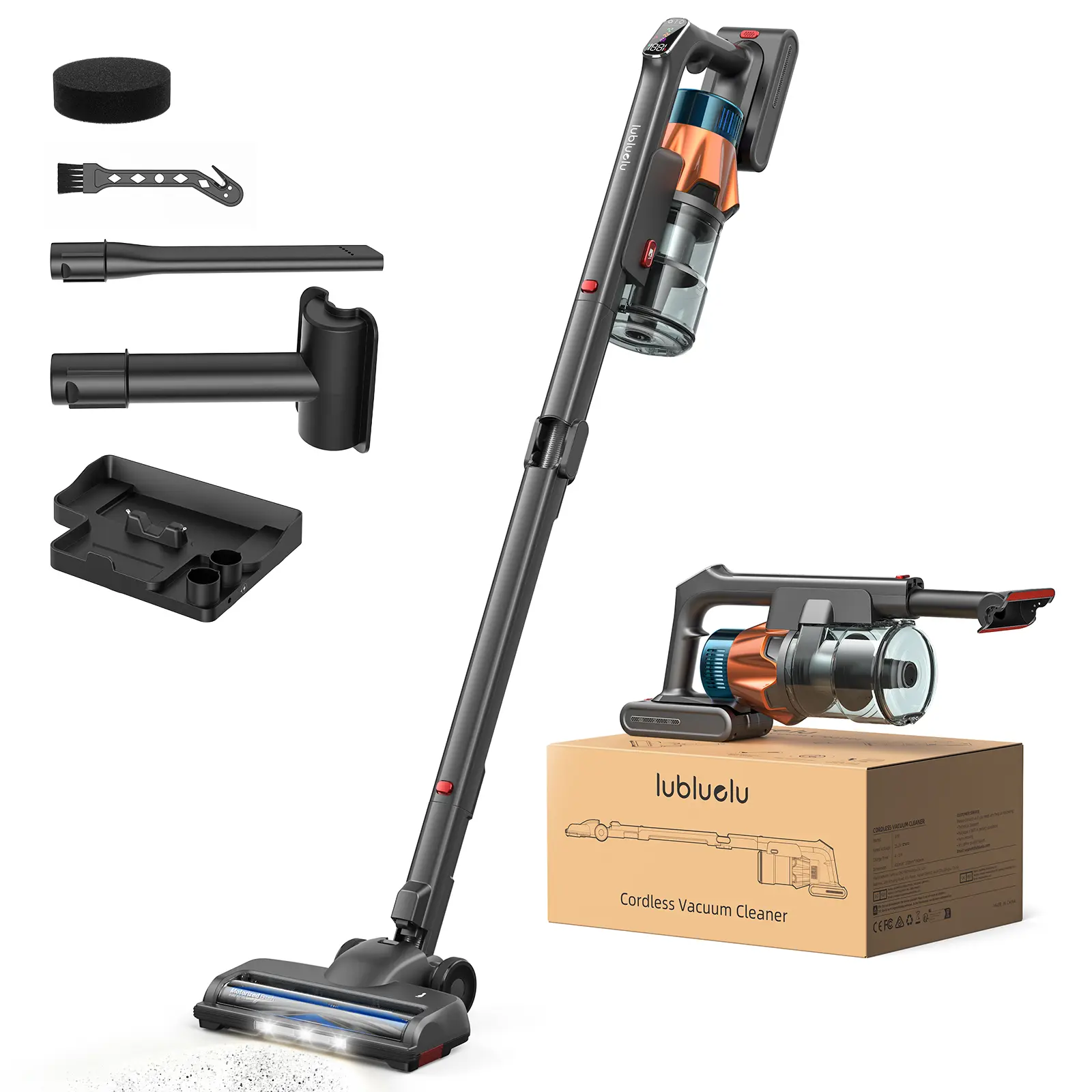 Lubluelu G30 Cordless Vacuum Cleaner, 24KPa Powerful Stick Vacuum, 60Min Runtime, 250W Brushless Motor, Foldable Tube, Self-Standing Charging Base, LED Light & Anti-Tangle Brush for Pet Hair, Carpet & Hard Floors