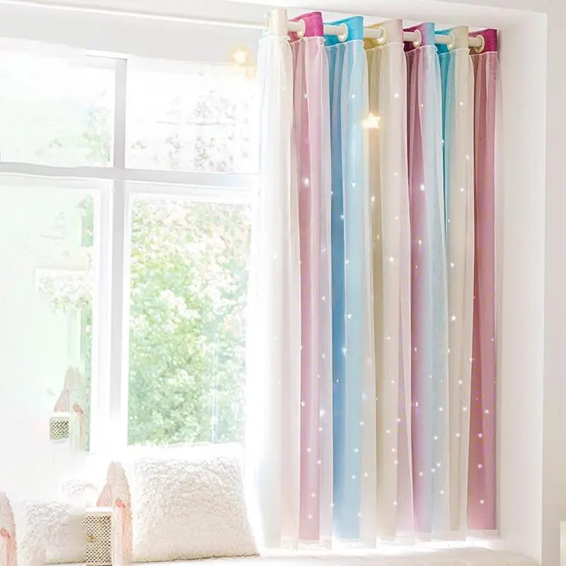 Double Layer Gauze Curtain, 2 Counts/set Colorful Window Curtain, Window Drapes for Home Living Room Bedroom, Home Decor, Home Decoration Curtain